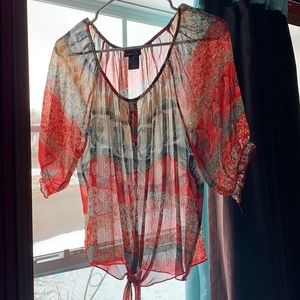Sheer multicolor button up shirt!